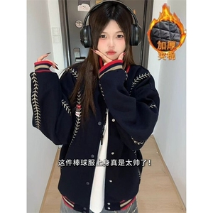慵懒风旗帜刺绣加厚夹棉外套男女秋冬痞帅宽松运动夹克 JM667图片