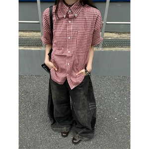 网图有货 美式休闲格纹短袖衬衫男宽松百搭棉感格子衬衣 A689-P35图片