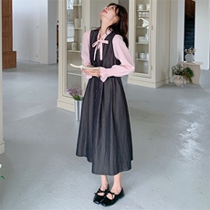 现货2D078-T1919-P165K228粉衬衫+仿牛仔背心裙两件套，女装套装/套裙，2D078
