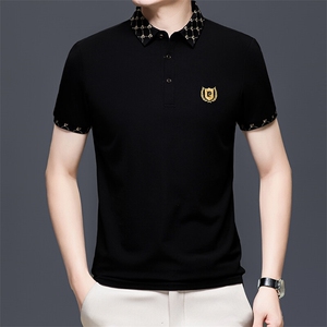 HP5110夏季新款男士T恤衫简约刺绣男士短袖翻领通勤男装图片