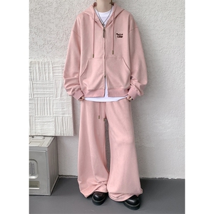 麂皮绒连帽卫衣运动套装男校园风运动服两件套学生班服TZ115-P128图片