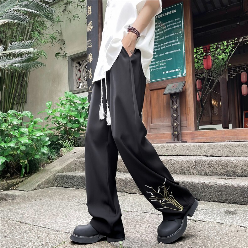 DK2838-P40风竹子刺绣夏季新款男直筒宽松休闲潮牌韩版百搭长裤,男装休闲裤,星座603-2