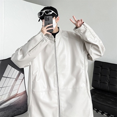 秋季皮衣男立领男士夹克潮纯色青年外套休闲A266-PY005-特P40，男装夹克，电商A266
