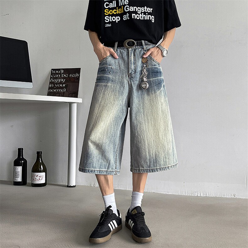 美式复古阔腿七分牛仔裤男女夏季宽松休闲直筒中裤N06682-P48,男装牛仔裤,星座308B-1