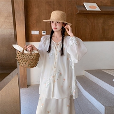 白色衬衣碎花半身裙套装女2025夏季新款韩系温柔风仙气减龄两件套，女装套装/套裙，2C299