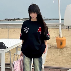 万针全刺绣工艺抖音得物高品质260克重磅纯棉双纱美式高街短袖T恤图片