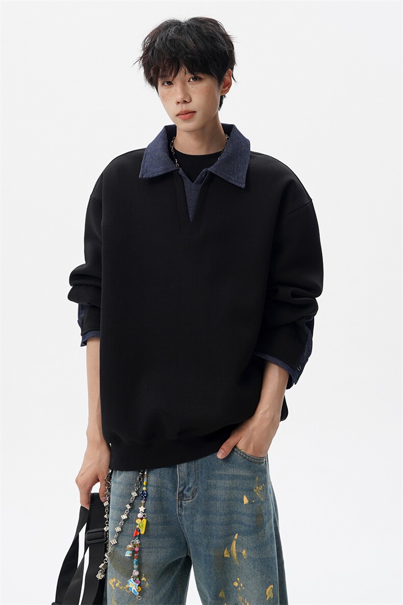 8XL-M美式拼接新款翻领高级感衬衫领运动上衣长袖卫衣男WY26P68,男装衬衫,电商D206-1