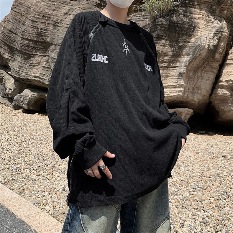 美式潮牌复古灯芯绒卫衣男女宽松圆领拉链设计感外套WY710-p52,男装卫衣,星座1008