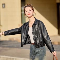短款皮衣短外套修身常规拼贴/拼接春秋欧美风显瘦时尚休闲百搭，女装皮衣，简古