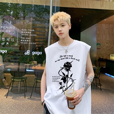 特P19控3824夏季美式运动坎肩背心港风T恤男宽松落肩无袖CB420，男装T恤，电商B370