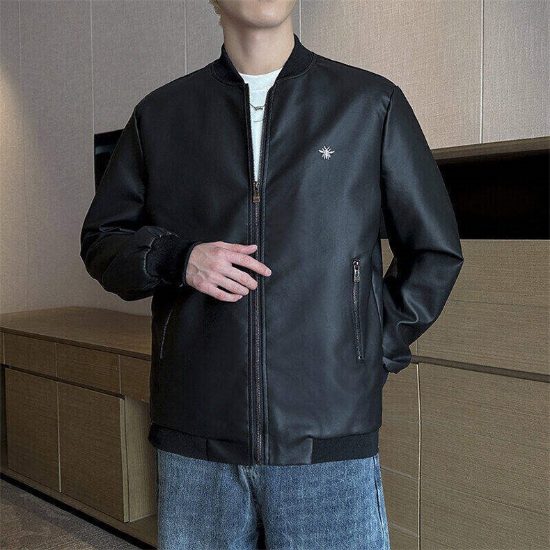 秋冬新品跨境男装PU皮夹克男士潮流修身机车服皮衣男潮流2303-P65图片