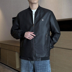 秋冬新品跨境男装PU皮夹克男士潮流修身机车服皮衣男潮流2303-P65图片