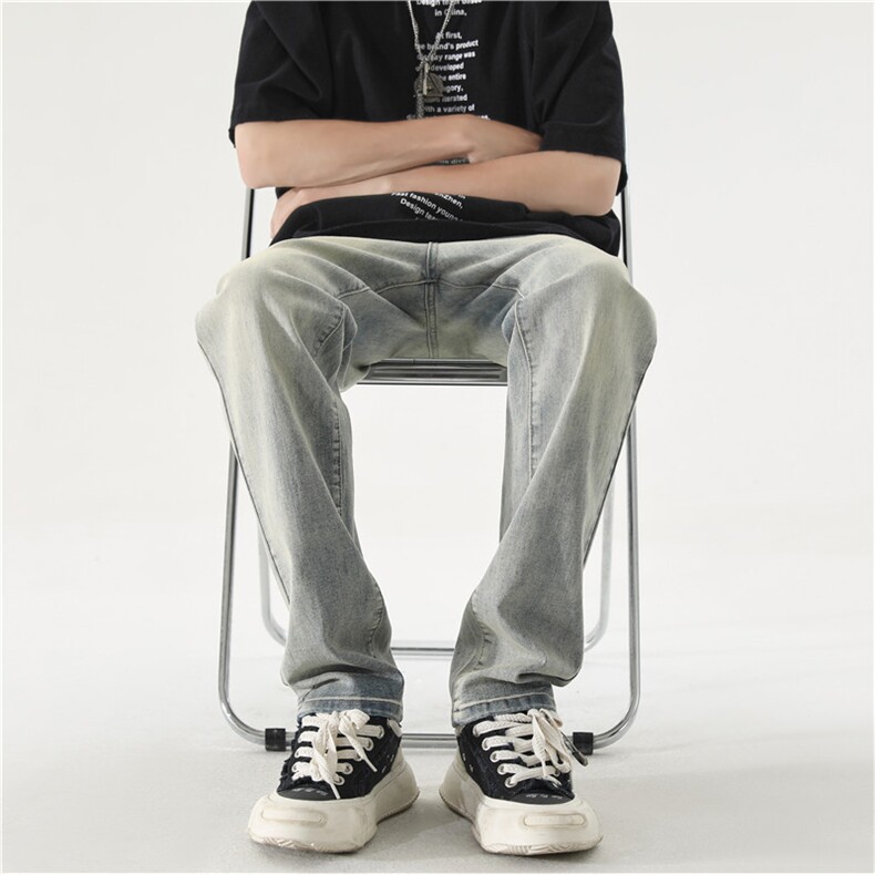 美式vibe风裤子ins高街潮痞帅弹力直筒牛仔裤男KN87 P50图片