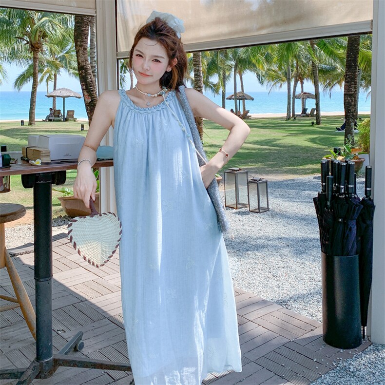 2026年洋气蓝色蝴蝶珠片刺绣领口盘花连衣裙女182A8625P155K238,女装连衣裙,浙宝182A