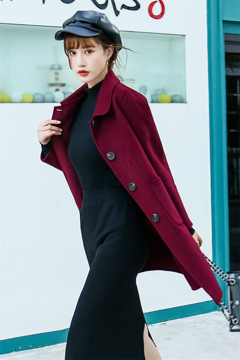 时尚百搭女士中长款双面羊毛大衣优雅显瘦秋冬季必备单品,女装毛呢外套,豪顺羊绒