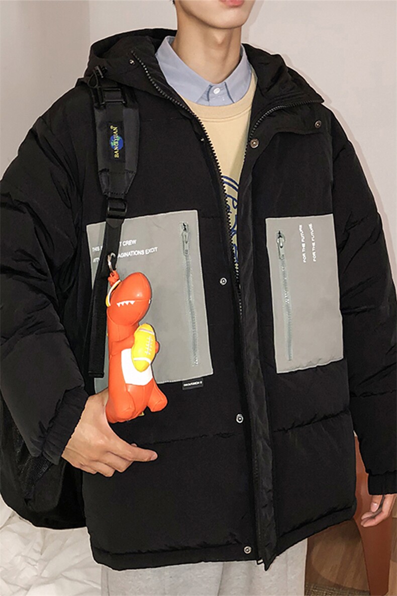 【】A003-HY8009-P130冬装新款撞色修饰连帽棉衣港风,男装棉衣,电商A003