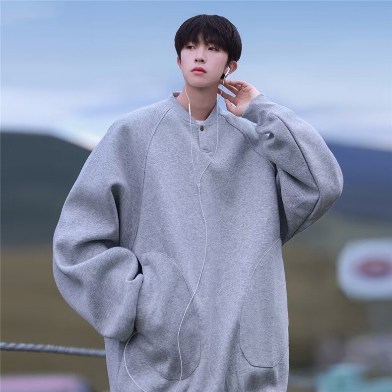 1506/Q67770/P40秋季日系复古套头纯色宽松休闲情侣上衣外套，女装短外套，星座1506