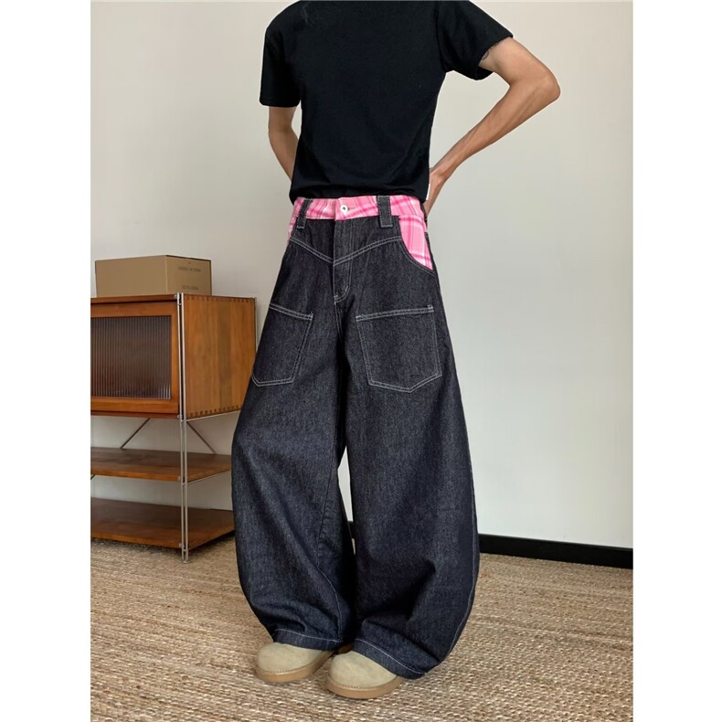 美式复古高街拼接弯刀牛仔裤7869P53，男装牛仔裤，星座410-2