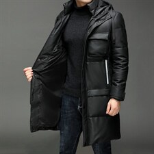 X2259秋冬新款海宁皮衣男士中长款绵羊皮鹅绒羽绒服连帽P870，男装皮衣，电商B360