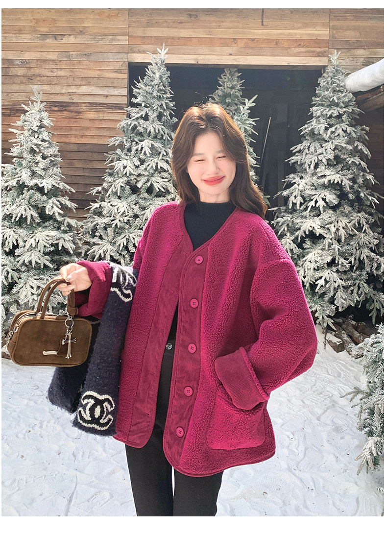 气质羊羔毛外套女冬季巨好看加厚保暖皮毛一体,女装羊羔毛/颗粒绒,2C007