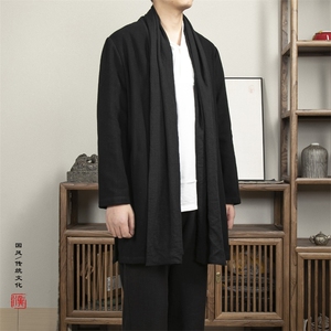 春装新款风男装棉麻男士中长款汉服领男风衣外套F002P95,毛衣 白衬衫搭配什么外套图片