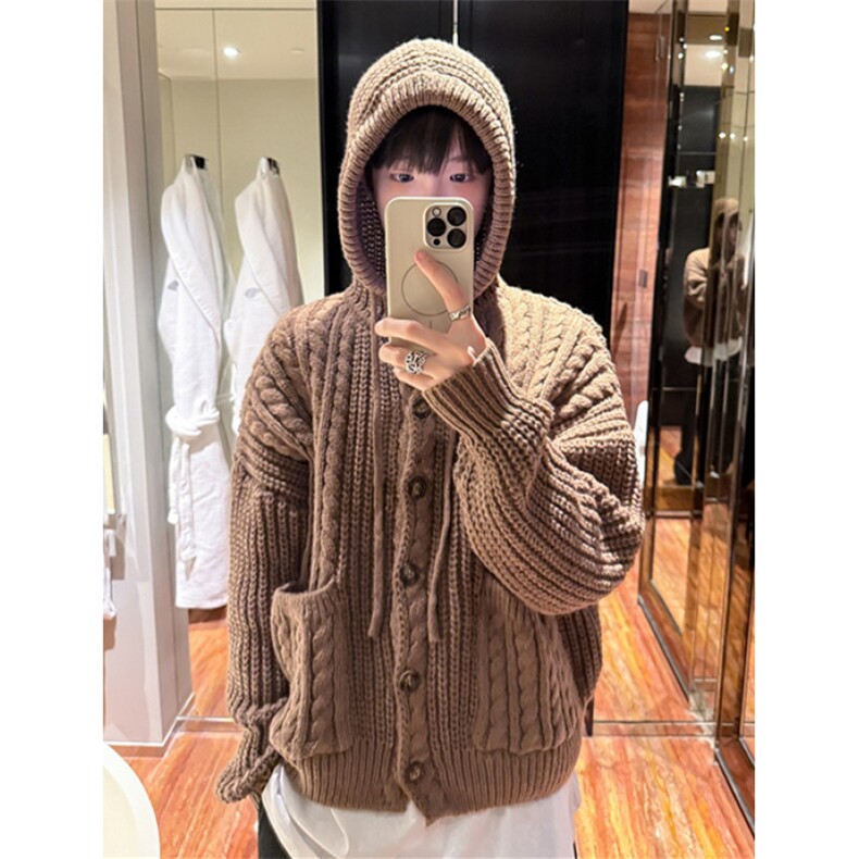 纹麻花高克重连帽毛衣男女秋季慵懒高级感针织开衫外套MY418,男装针织衫/毛衣,星座1116A（原606A-3）