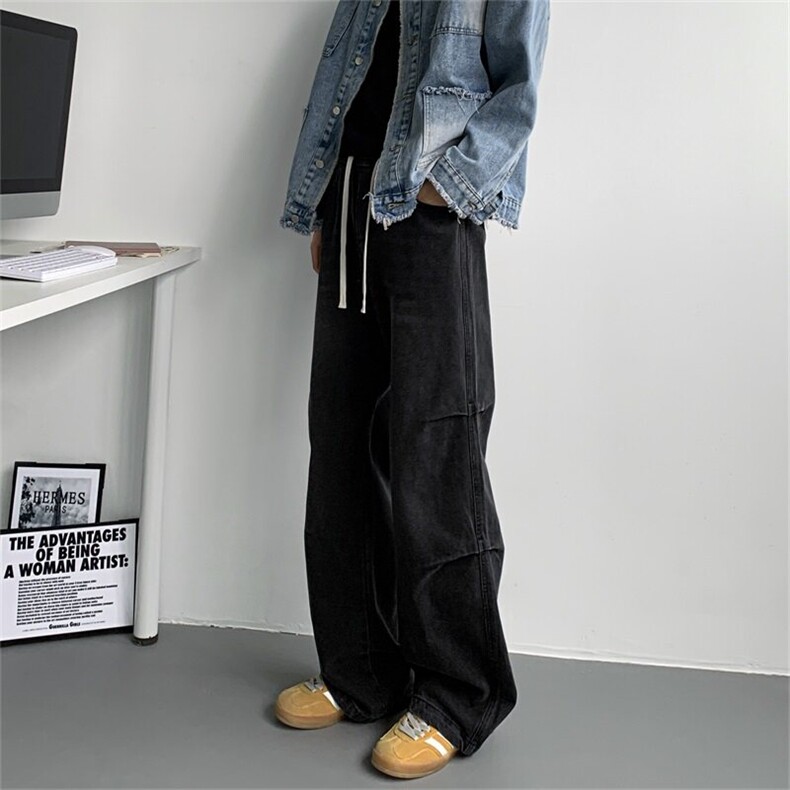 主推【S-4XL】现货！美式复古褶皱水洗裤子男A080-8203-P65控88,男装牛仔裤,电商A080