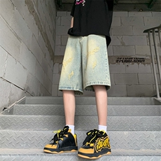 B221美式ins高街暗黑设计感直筒五分牛仔裤LK23072-P50控68，男装牛仔裤，电商B221