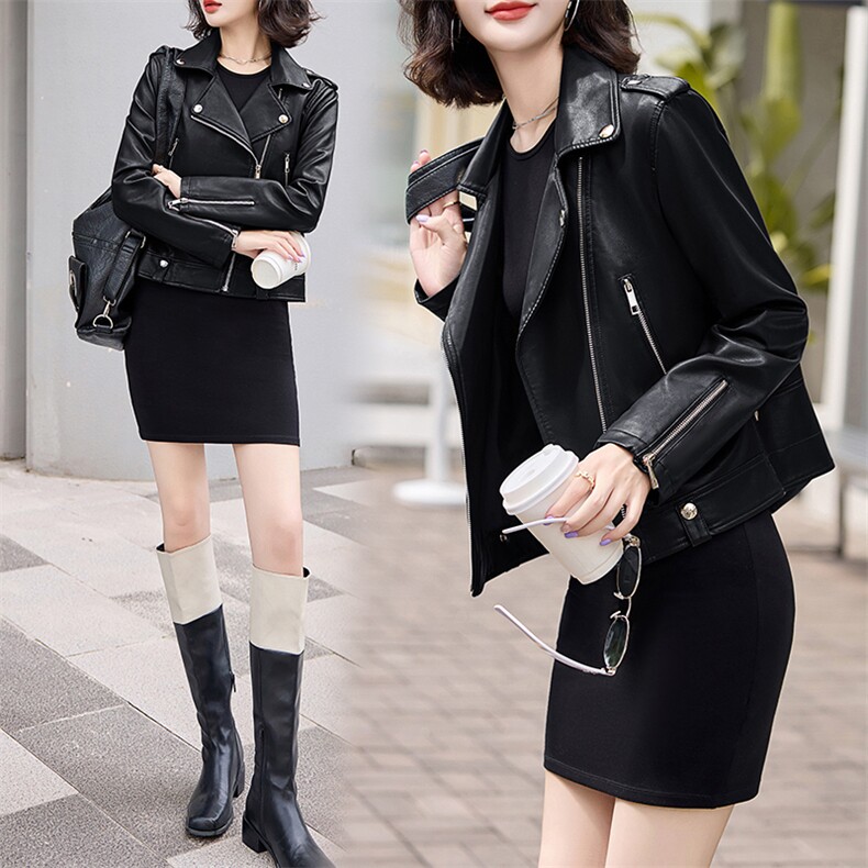 现货韩版修身皮衣外套女短款2024年秋新款仿真绵羊皮女士皮夹克,女装皮衣,跑量工厂店