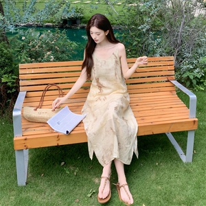 现货主推亚麻波西米亚风沙滩吊带连衣裙p135-k185图片