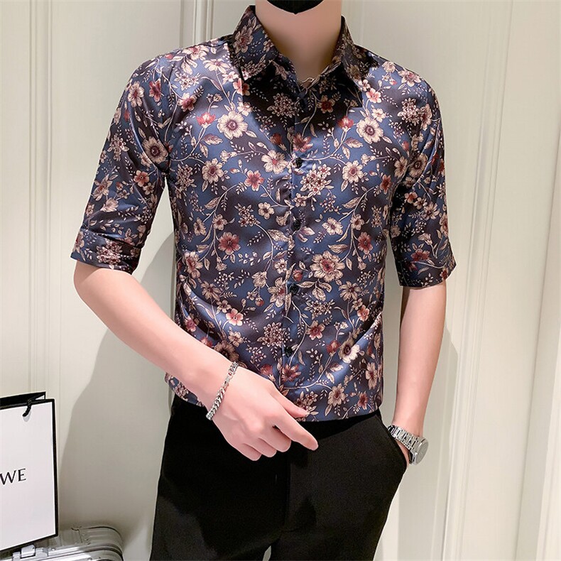 店主风社会小伙男士修身印花中袖衬衫男休闲衬衣301A-1/CS386/P55,男装衬衫,星座301A-1
