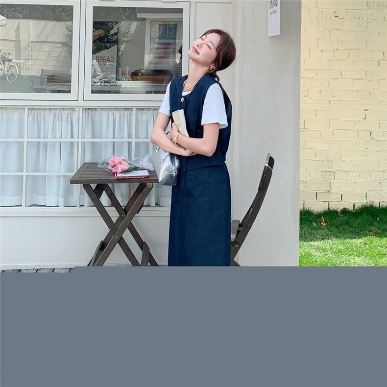 韩系穿搭一整套女2025夏季新款时尚显瘦牛仔马甲半身裙三件套,女装套装/套裙,慧尚2-185