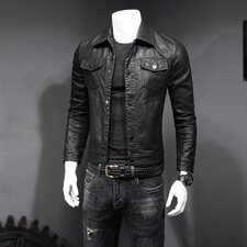 69912023新款男士皮外套机车PU水洗皮夹克P220（M-6XL)，男装皮衣，钱塘2010-1