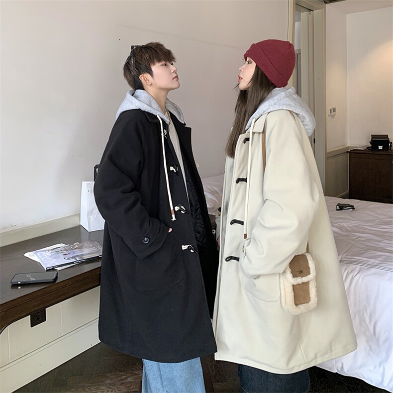 1情侣牛角扣加棉呢大衣可拆卸帽大码M-5XL外套男FY8716P138控188,女装短外套,星座226-2