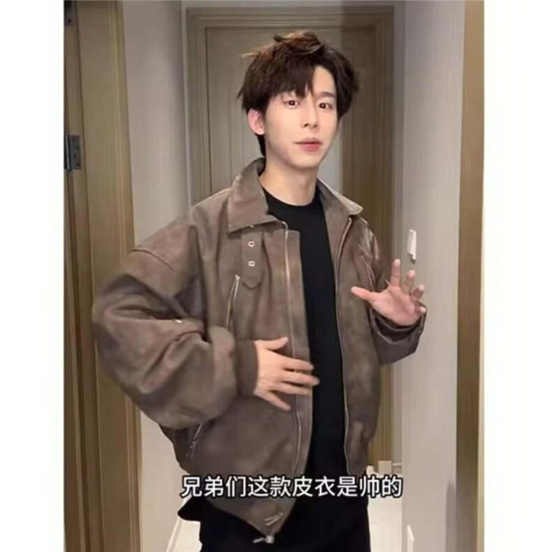 J30-P67文艺简约流行时尚新款ins日系慵懒潮流原宿原版皮衣,男装皮衣,电商B323A