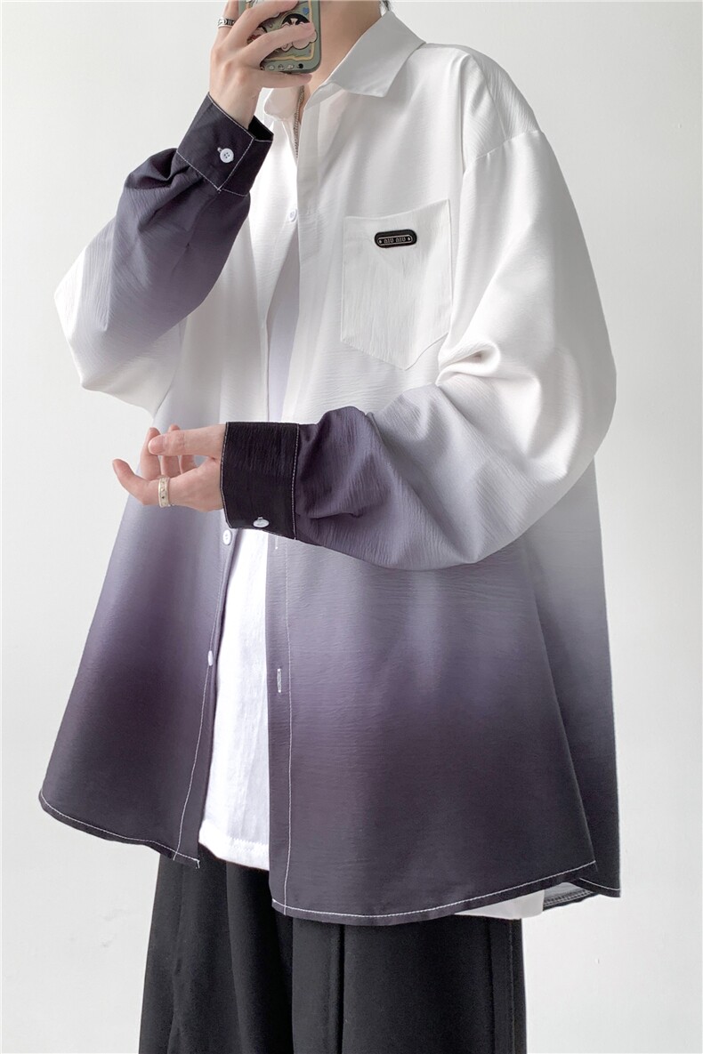 XZ-230-1CS236无影墙简约风宽松百搭扎染渐变休闲长袖衬衫P50控68,男装衬衫,星座230-1