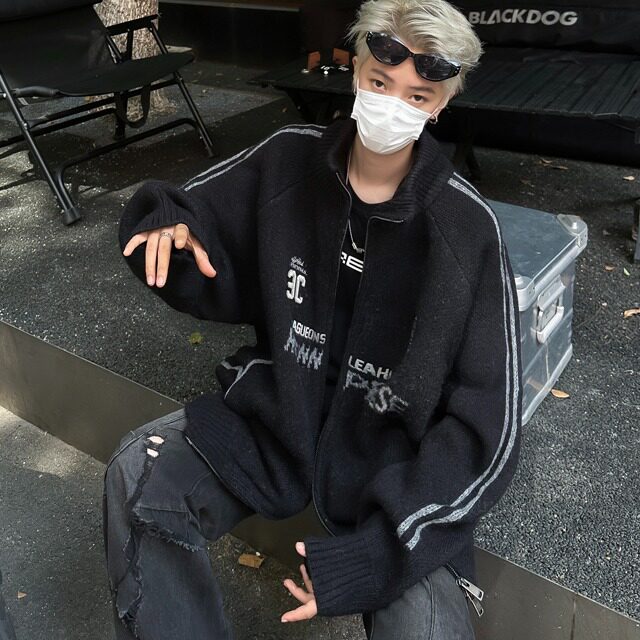 美式复古条纹立领秋季新款开衫毛衣男女针织休闲百搭外套MY320,男装针织衫/毛衣,星座506