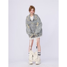 新款美式高街oversize水洗做旧破洞牛仔外套女夹克潮LJK89200-p58，男装夹克，星座1008