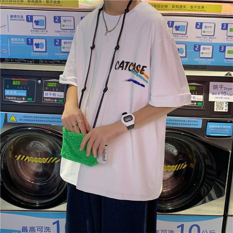 ins潮流港风短袖潮牌百搭夏季印花宽松五分袖t恤T184-P22,男装T恤,星座512-2
