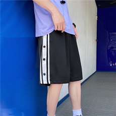 条纹排扣运动裤男士夏季直筒港风潮流ins阔腿休闲长裤子K701-P28，男装休闲裤，星座512-2
