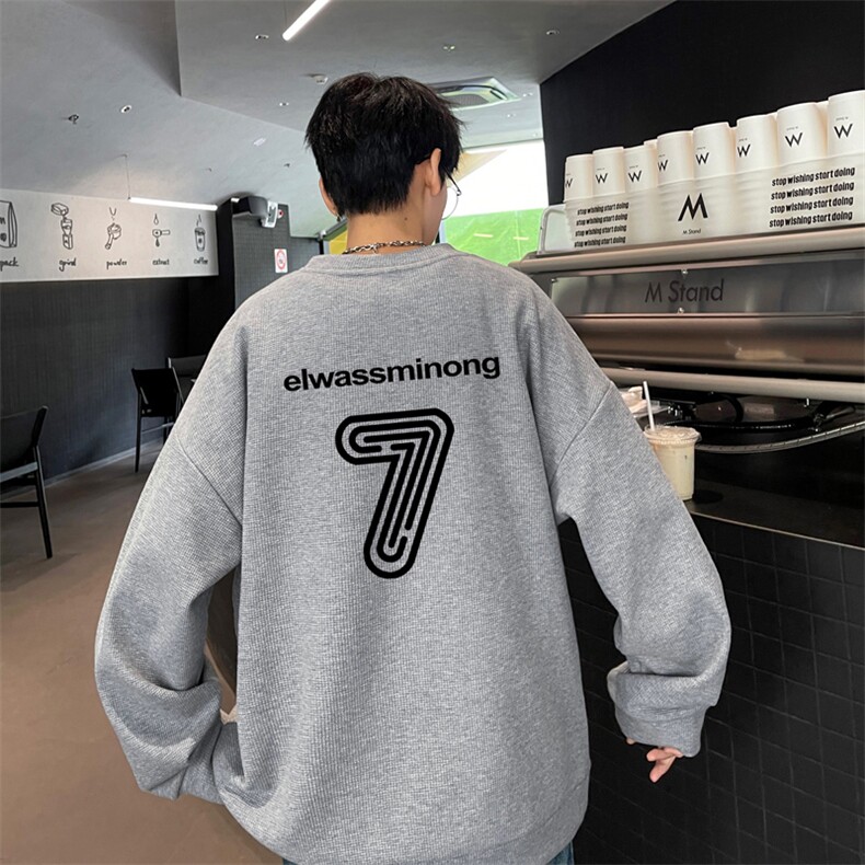 华夫格！华夫格上衣男圆领华夫格卫衣男大码长袖t恤男HY202-特P23,男装T恤,电商B367
