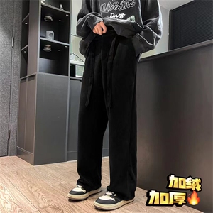 加绒重磅卫裤冬季男雪尼尔灯芯绒裤垂感阔腿裤993Ap65图片