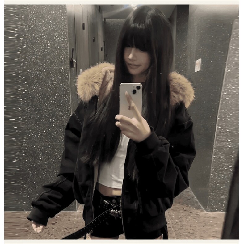 现货重磅boxy短款棉衣座山雕大毛毛领男女棉服水洗工装厚外套,男装棉衣,电商A486-1