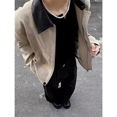 复古高级感拼色皮领工装夹克上衣男女潮流外套513AJK2687P57，男装夹克，星座513A