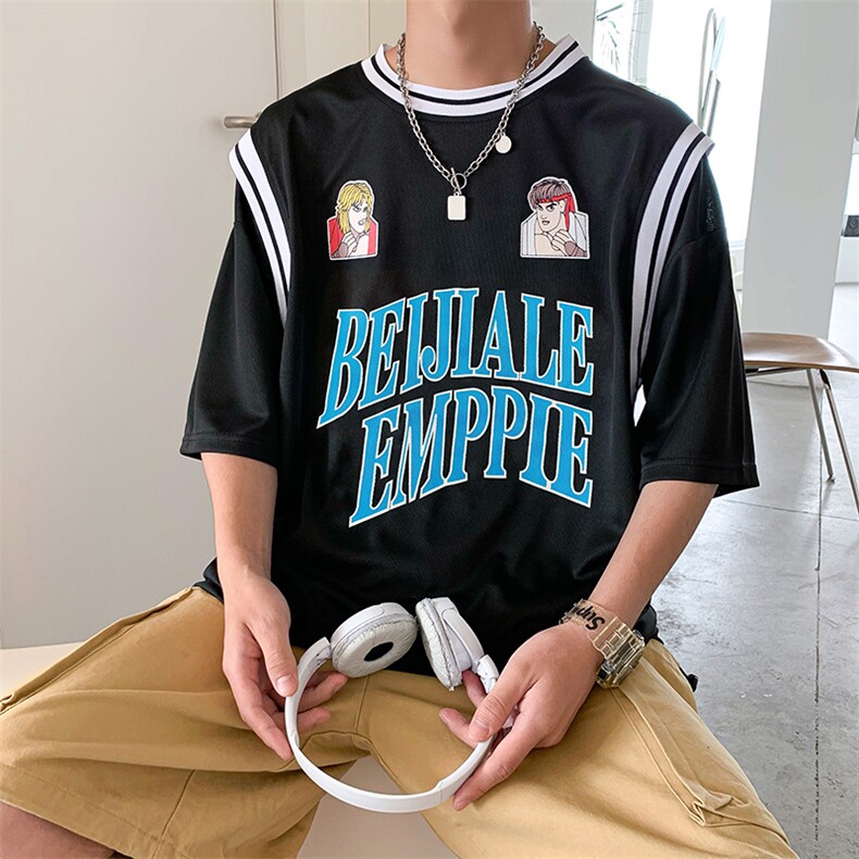 假两件短袖t恤男运动潮ins宽松篮球服韩版情侣半袖上衣T575-P26,男装T恤,星座512-2