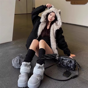 卡通毛领棉服男女冬季新款潮牌休闲座山雕外套百搭情侣棉衣图片