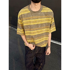 260克得物重磅100纯棉宽松条纹短袖结构感T恤男RH5041-特P38，男装T恤，星座610B-1
