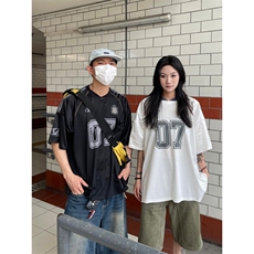 夏季美式复古字母涂鸦印花网面短袖T恤男女宽松百搭球衣A5005-P36，男装T恤，星座208-5