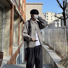 韩式街头设计感POLO翻领毛衣男慵懒风休闲拉链针织衫H4526P85，男装针织衫/毛衣，星座1116-2