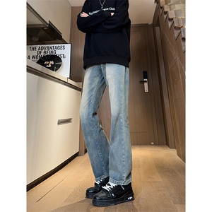 现货主推 渐变复古蓝微喇直筒松紧腰休闲牛仔裤男女K5809-P50控69图片
